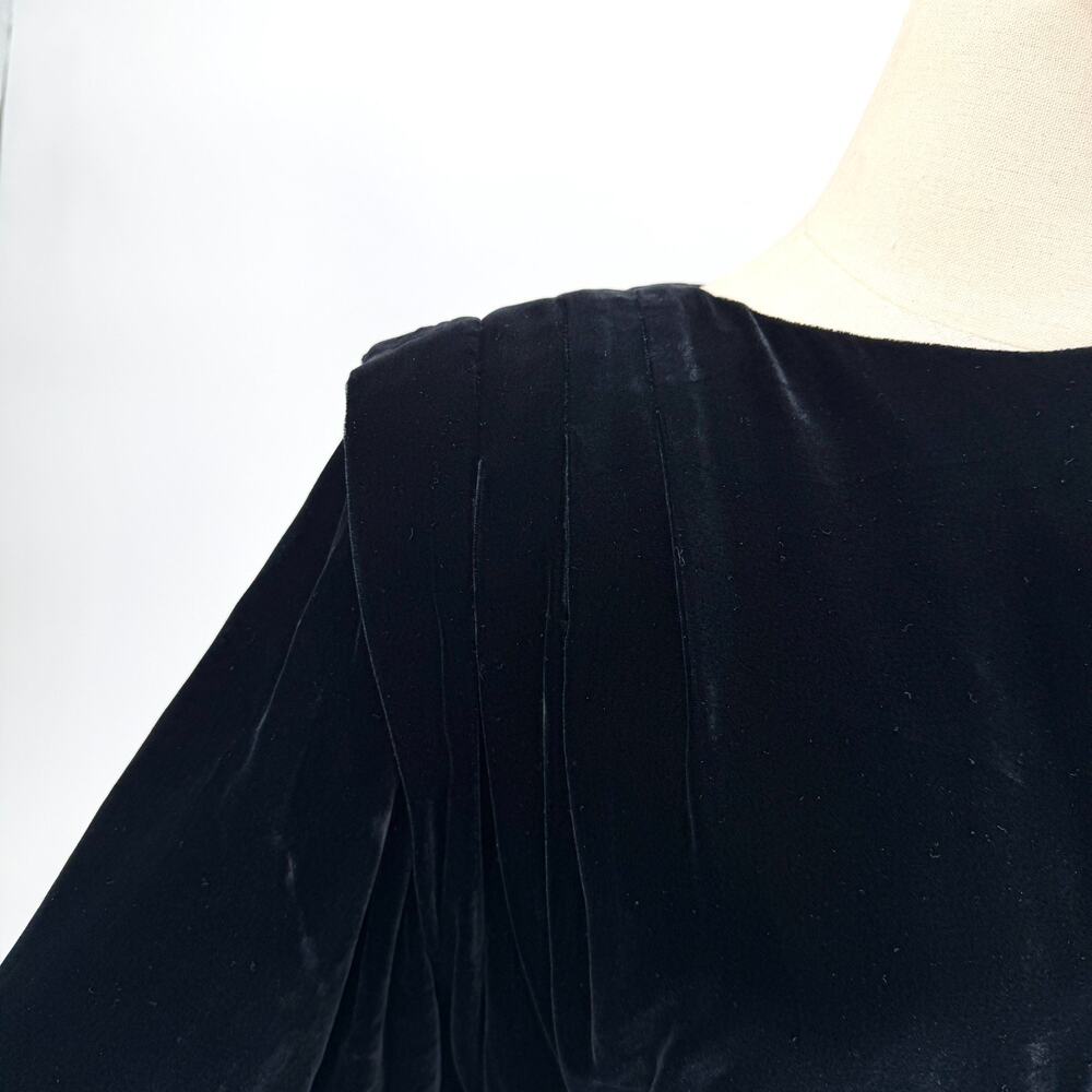 Vintage 80s Liz Claiborne Black Velvet Power Shoulder Glam Midi Dress - Picture 2 of 9